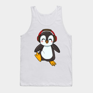 Cute Penguin with Headphones Tank Top